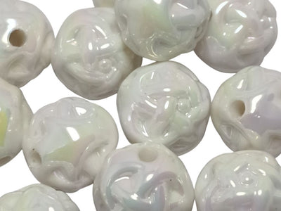 Off White Rainbow Glossy Uneven Spherical Acrylic Beads