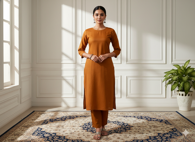 भूरा सादा ग्लेज्ड कॉटन कपड़ा