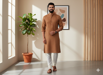 गहरे भूरे रंग का कॉटन लिनन कपड़ा