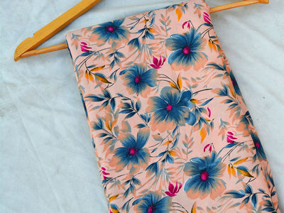 Precut of 1 Meter Cream Multicolor Floral Digital Printed Premium Butter Crepe Fabric