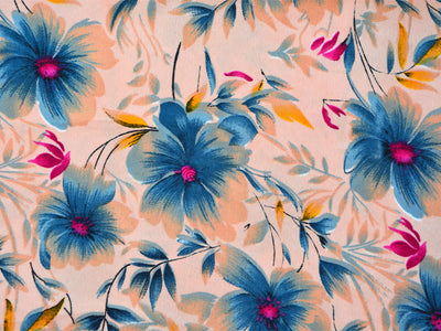 Precut of 1 Meter Cream Multicolor Floral Digital Printed Premium Butter Crepe Fabric