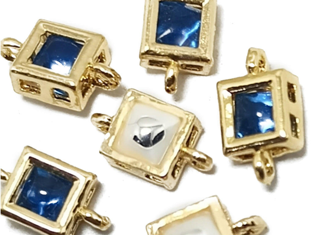 Golden & Blue Square Shaped Kundan Stones