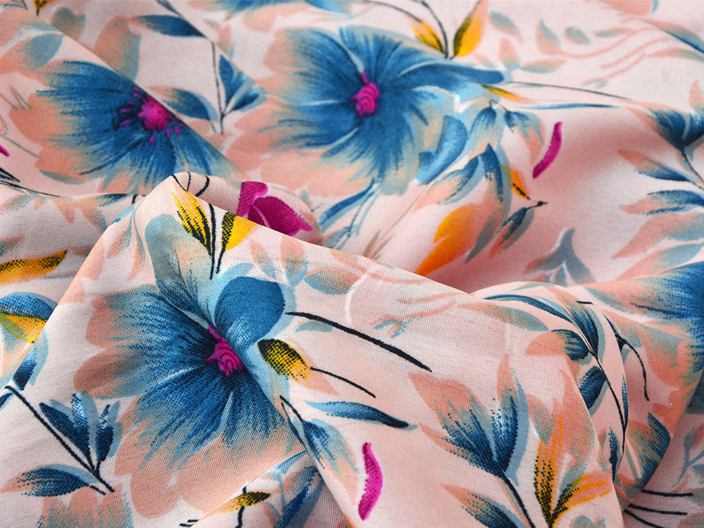 Precut of 1 Meter Cream Multicolor Floral Digital Printed Premium Butter Crepe Fabric