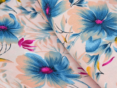 Precut of 1 Meter Cream Multicolor Floral Digital Printed Premium Butter Crepe Fabric