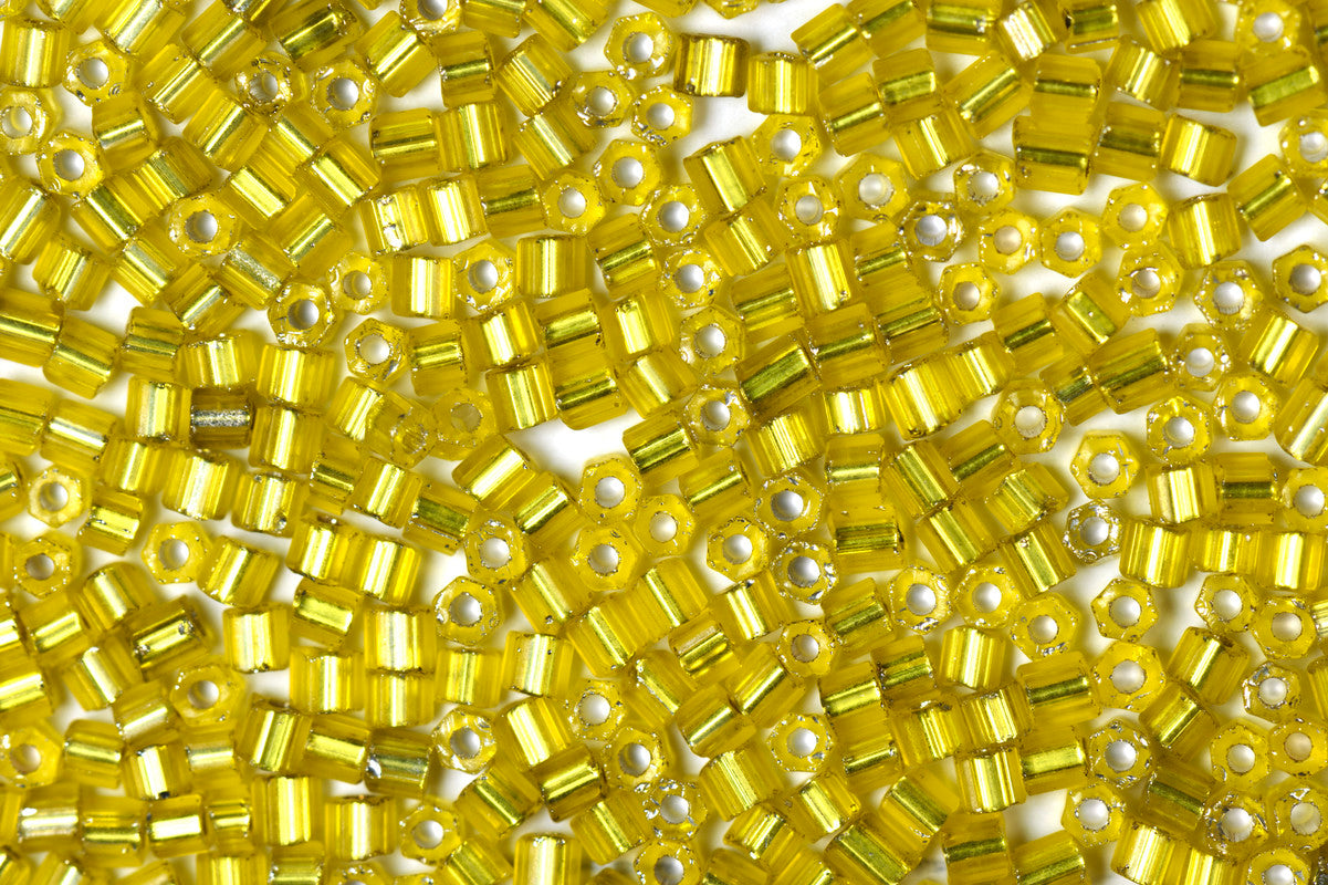 Digital Yellow 2 Cut Siverline Preciosa Seeds Beads