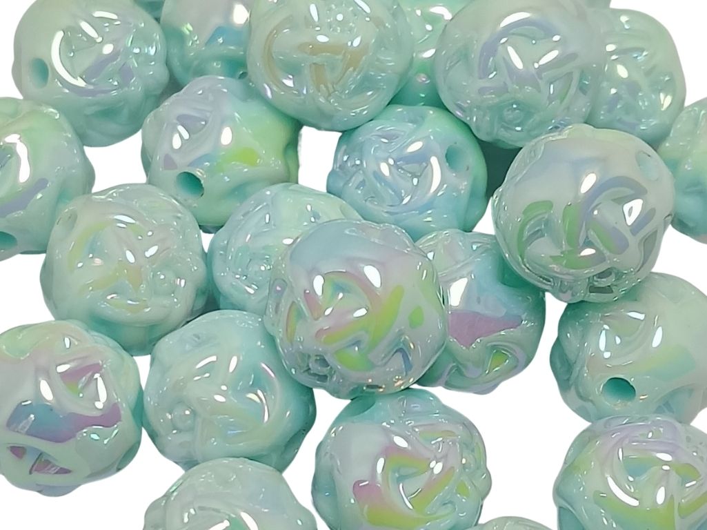Light Blue Rainbow Glossy Uneven Spherical Acrylic Beads