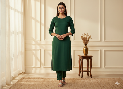 गहरा तुलसी हरा सादा ग्लेज्ड कॉटन कपड़ा (थोक)