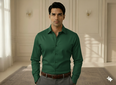 गहरा तुलसी हरा सादा ग्लेज्ड कॉटन कपड़ा