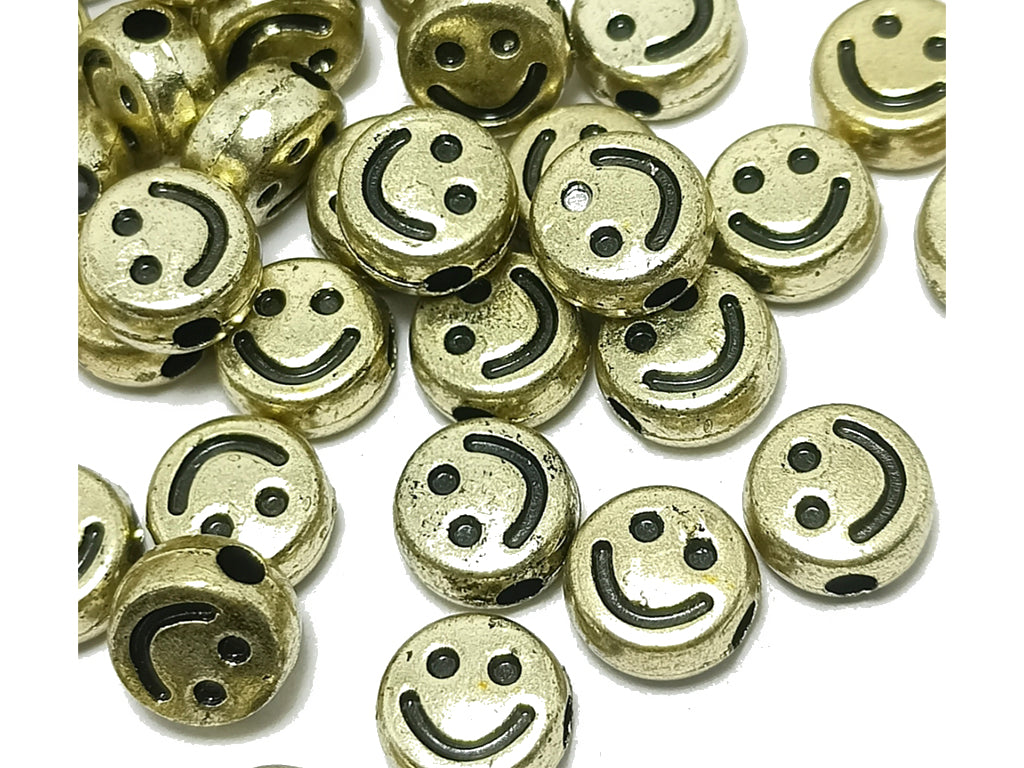 Golden Smiley Acrylic Beads