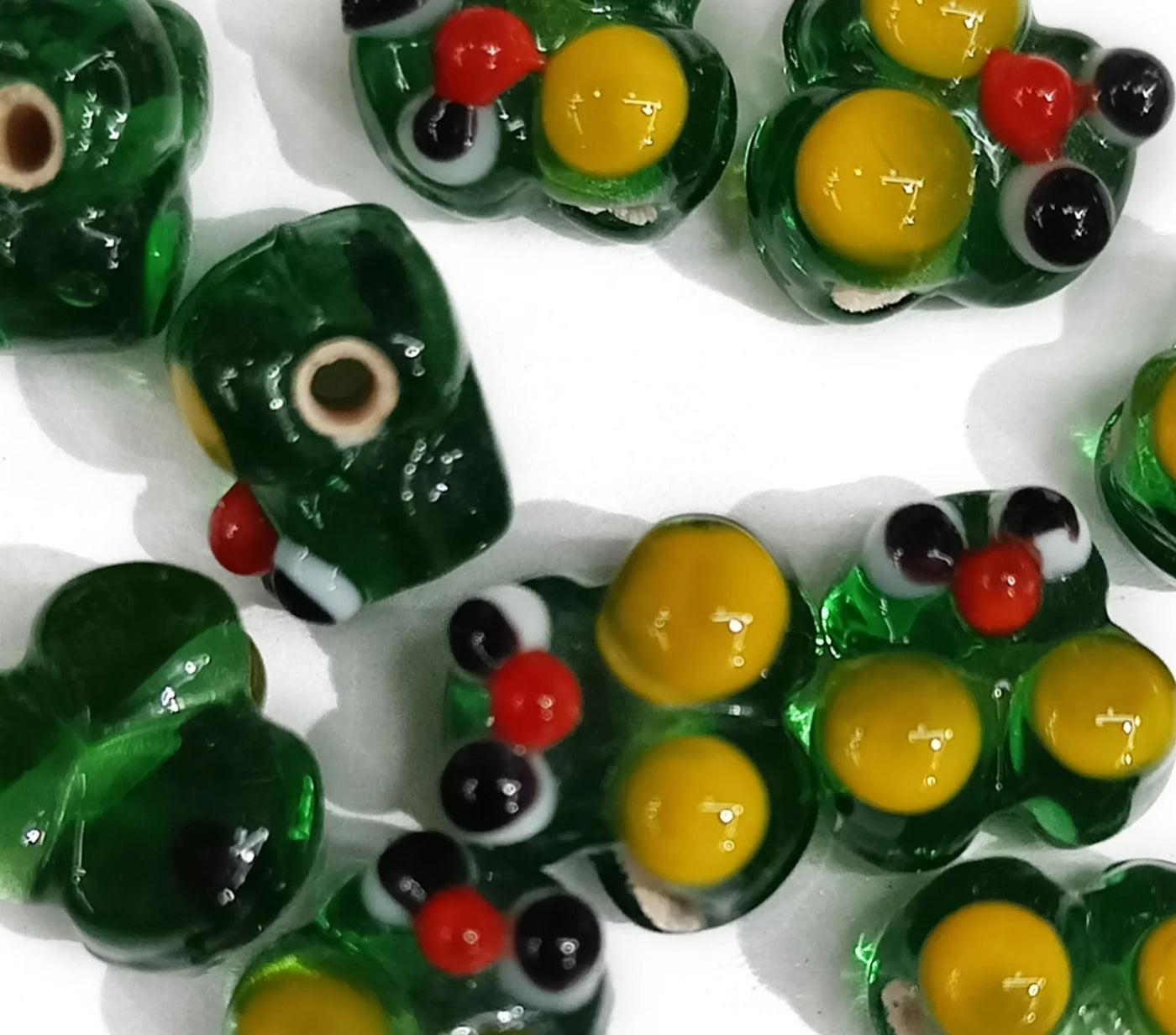 Green & Yellow Bird Shape Glass Charms