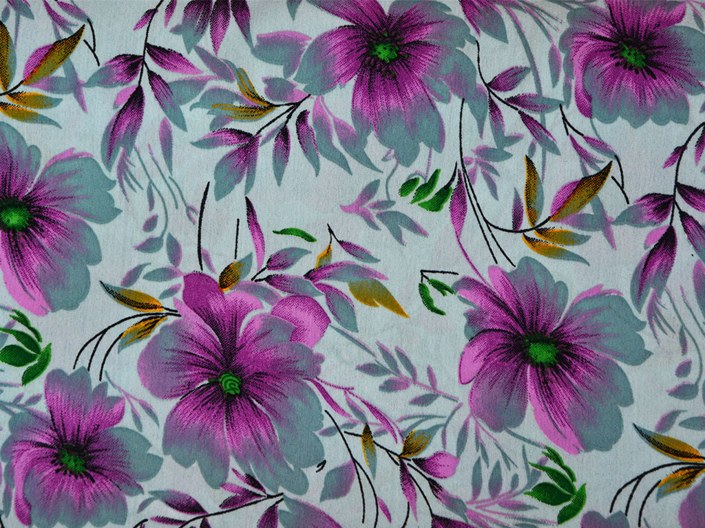 White Multicolor Floral Digital Printed Premium Butter Crepe Fabric