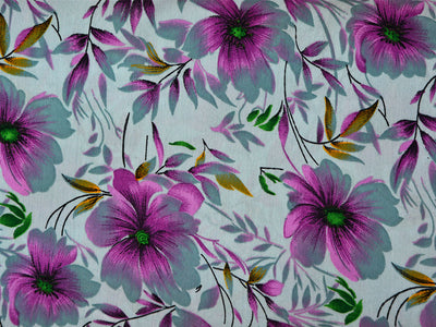 White Multicolor Floral Digital Printed Premium Butter Crepe Fabric