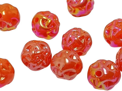 Red Rainbow Glossy Uneven Spherical Acrylic Beads