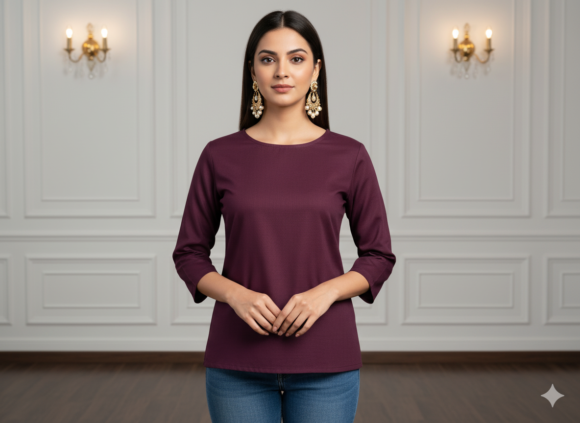 गहरे बैंगनी रंग का सादा ग्लेज्ड कॉटन कपड़ा