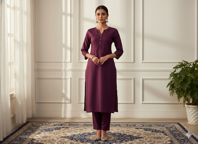 गहरे बैंगनी रंग का सादा ग्लेज्ड कॉटन कपड़ा (थोक)