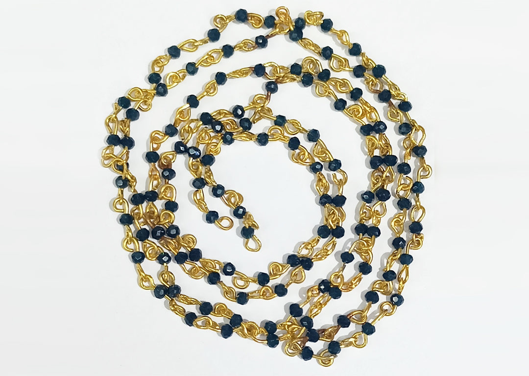 Carbon Blue & Golden Crystal Beads Metal Chain