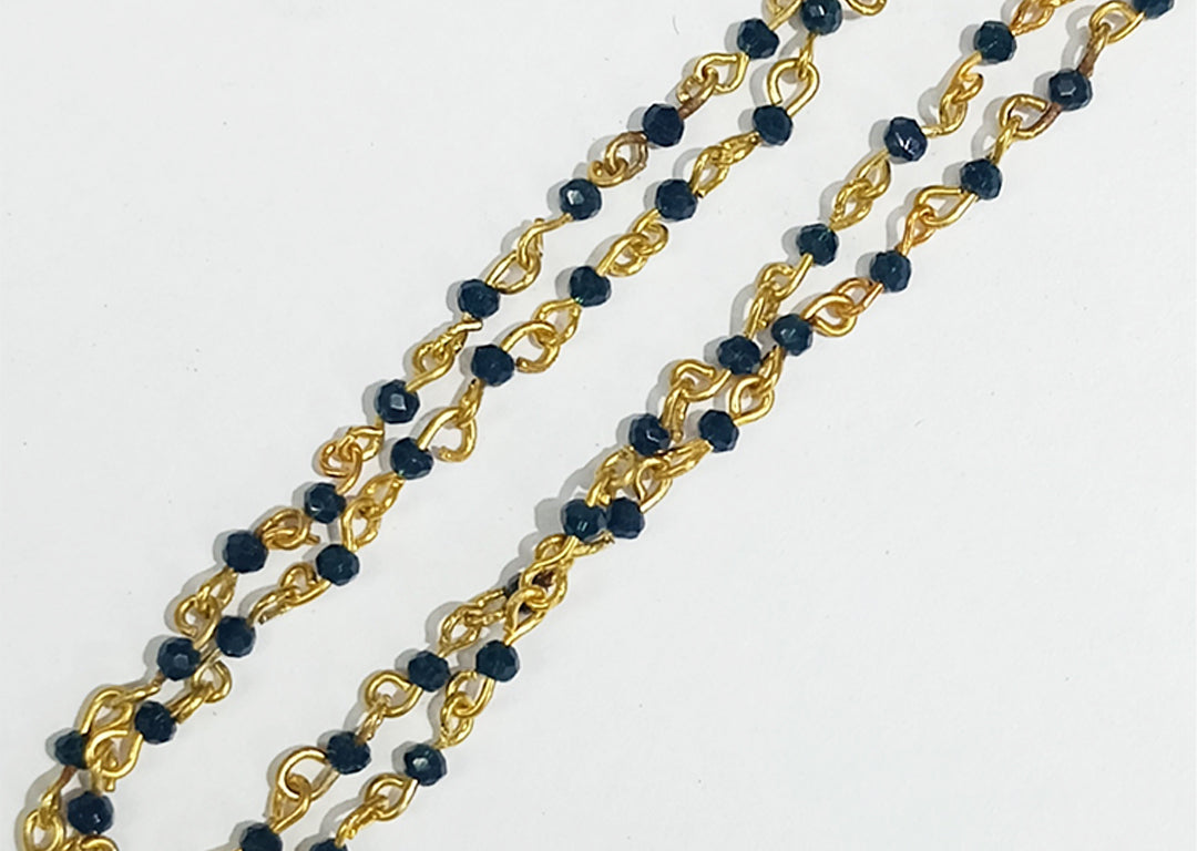 Carbon Blue & Golden Crystal Beads Metal Chain