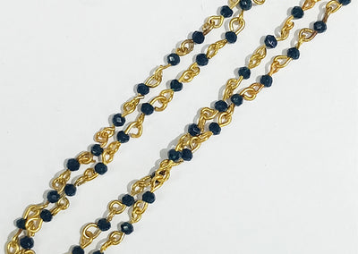 Carbon Blue & Golden Crystal Beads Metal Chain