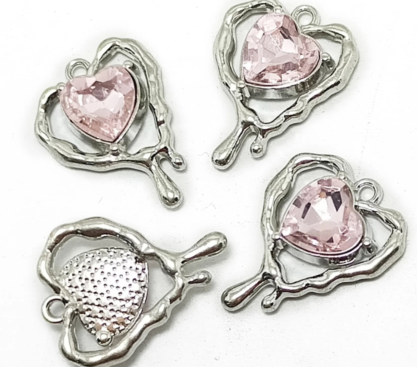 Pink & Silver Heart Shape Jewelry Charms