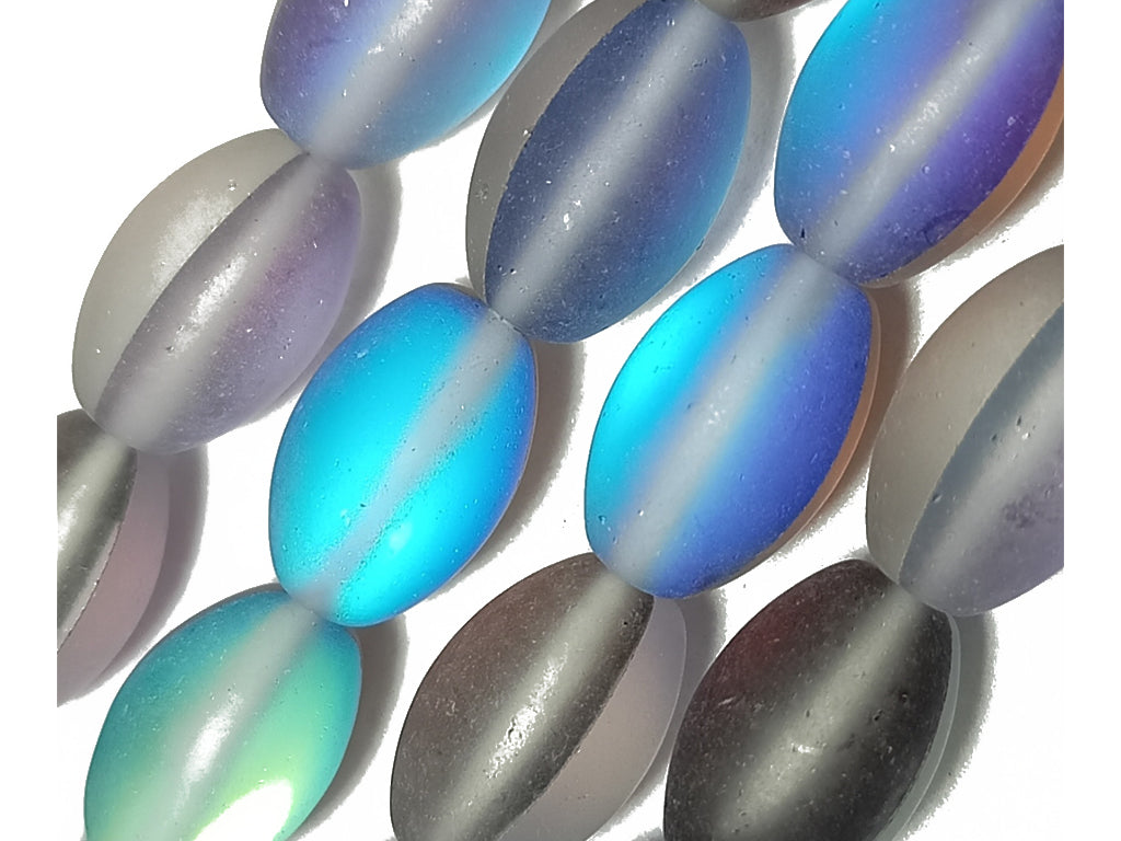 Blue & Black Oval Natural Aura Glass Beads