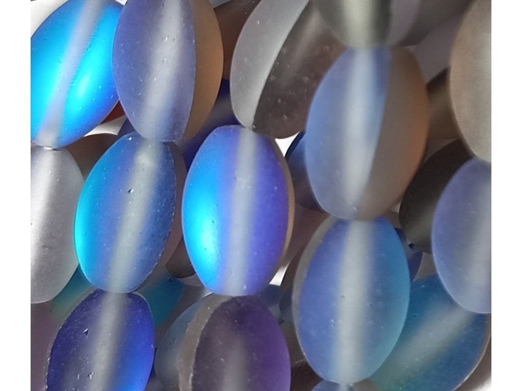 Blue & Black Oval Natural Aura Glass Beads