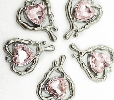 Pink & Silver Heart Shape Jewelry Charms