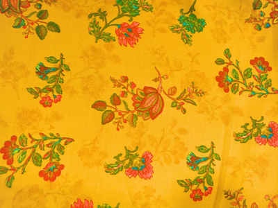 Yellow Floral Printed Semi Pashimna Woolen Fabric