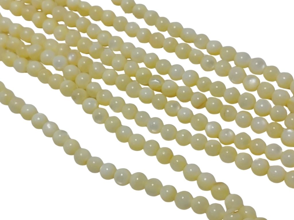 Light Yellow Spherical Glossy Mother of Pearl Beads