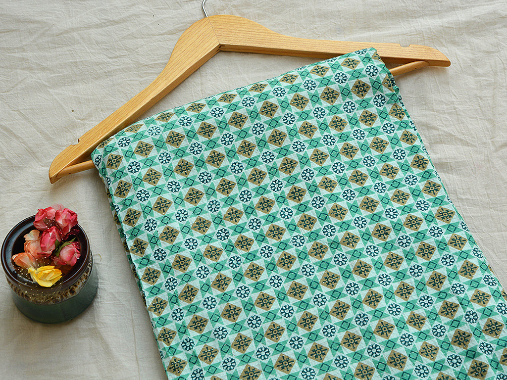 Sea Green Traditional Pure Cotton Kantha Fabric