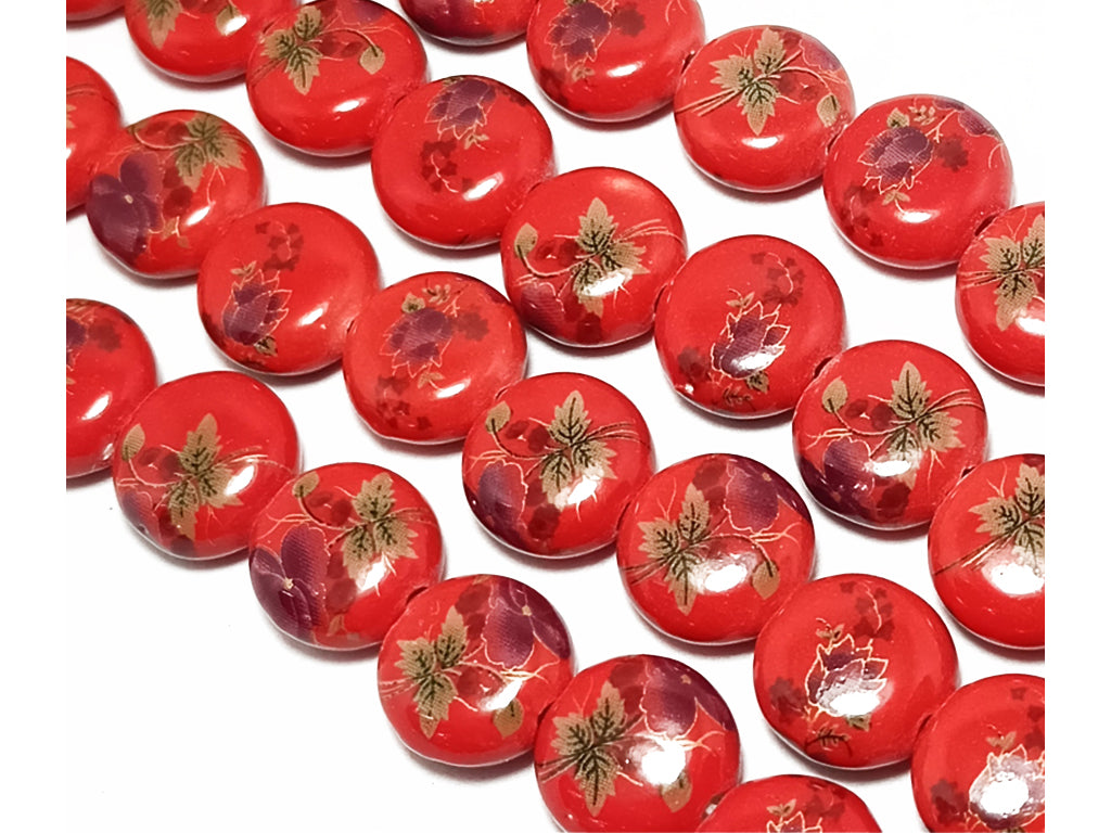 Red Round Printed Ceramic Beads