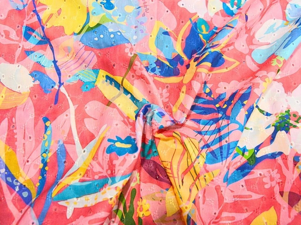 Multicolor 100 % Pure Cotton Chikan Embroidered Fabric