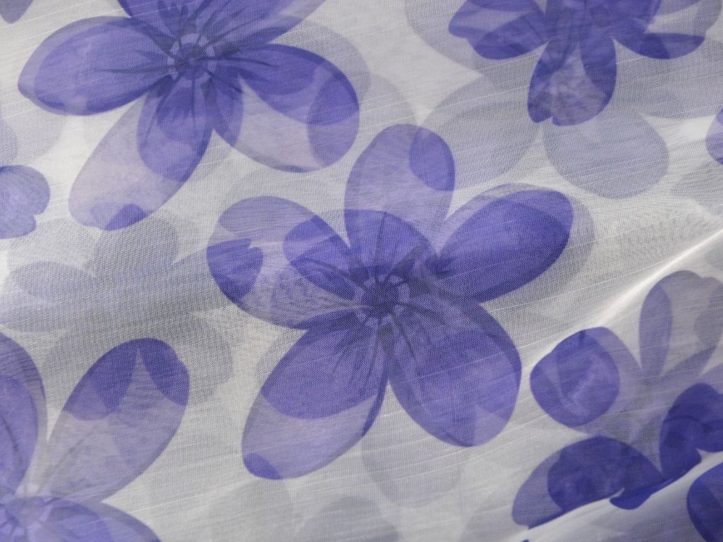 White Floral Digital Printed Liquid Organza Fabric