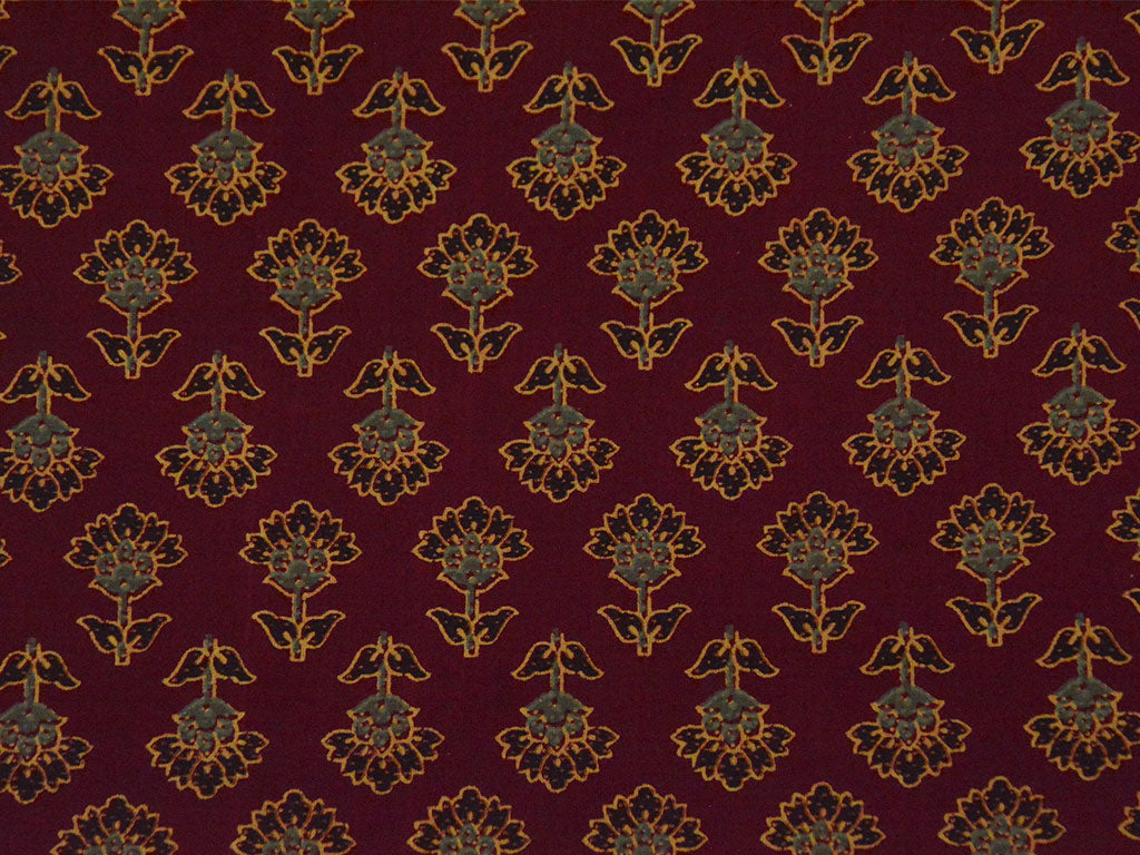 Maroon Ajrakh Print Pure Cotton Fabric