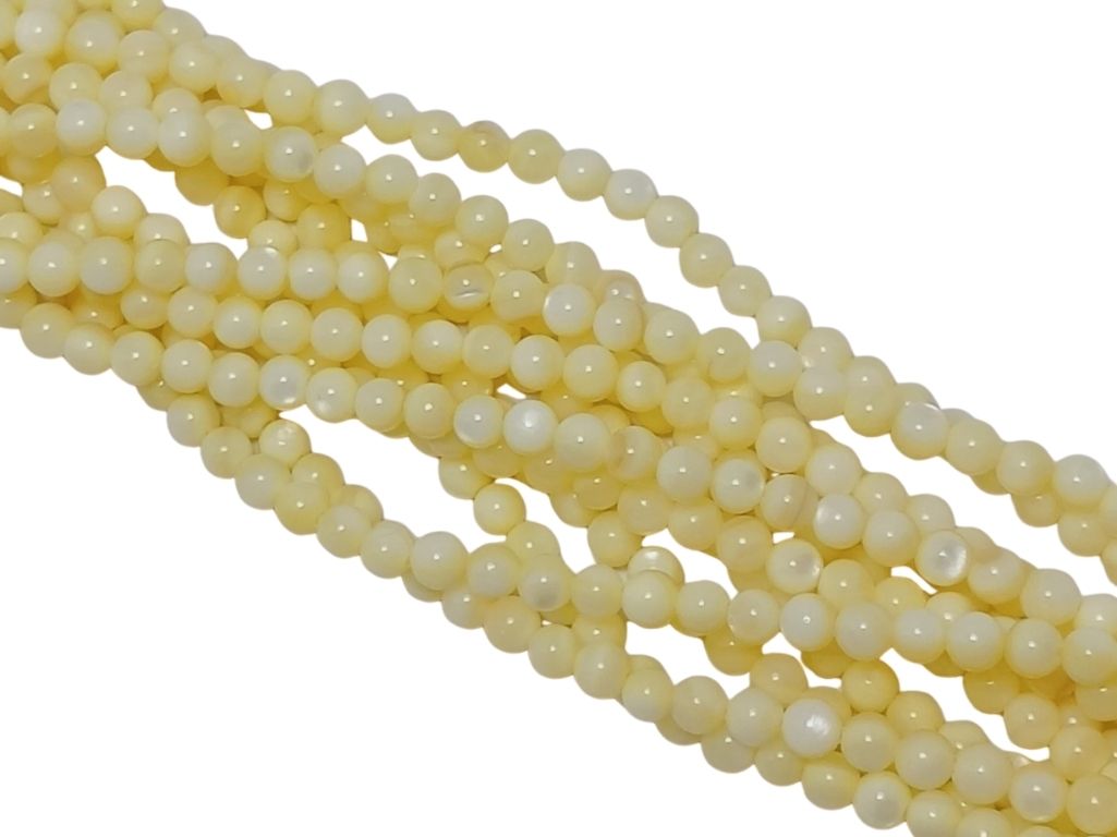 Light Yellow Spherical Glossy Mother of Pearl Beads