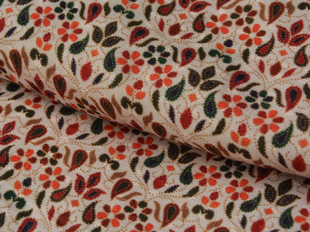 Multicolor Floral Semi Pashmina Wool Fabric