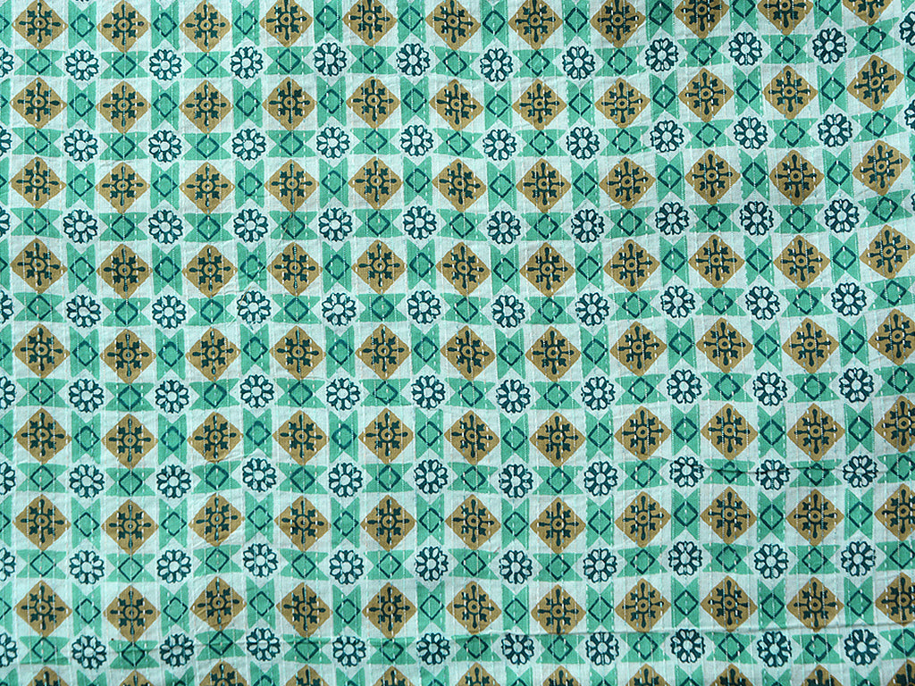 Sea Green Traditional Pure Cotton Kantha Fabric