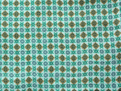 Sea Green Traditional Pure Cotton Kantha Fabric