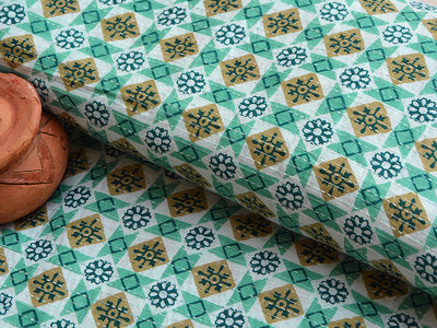 Sea Green Traditional Pure Cotton Kantha Fabric