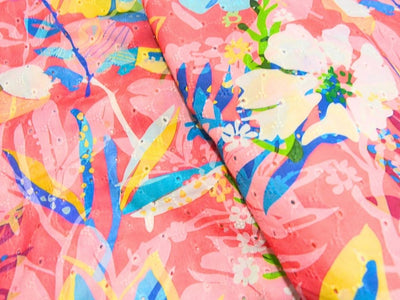 Multicolor 100 % Pure Cotton Chikan Embroidered Fabric