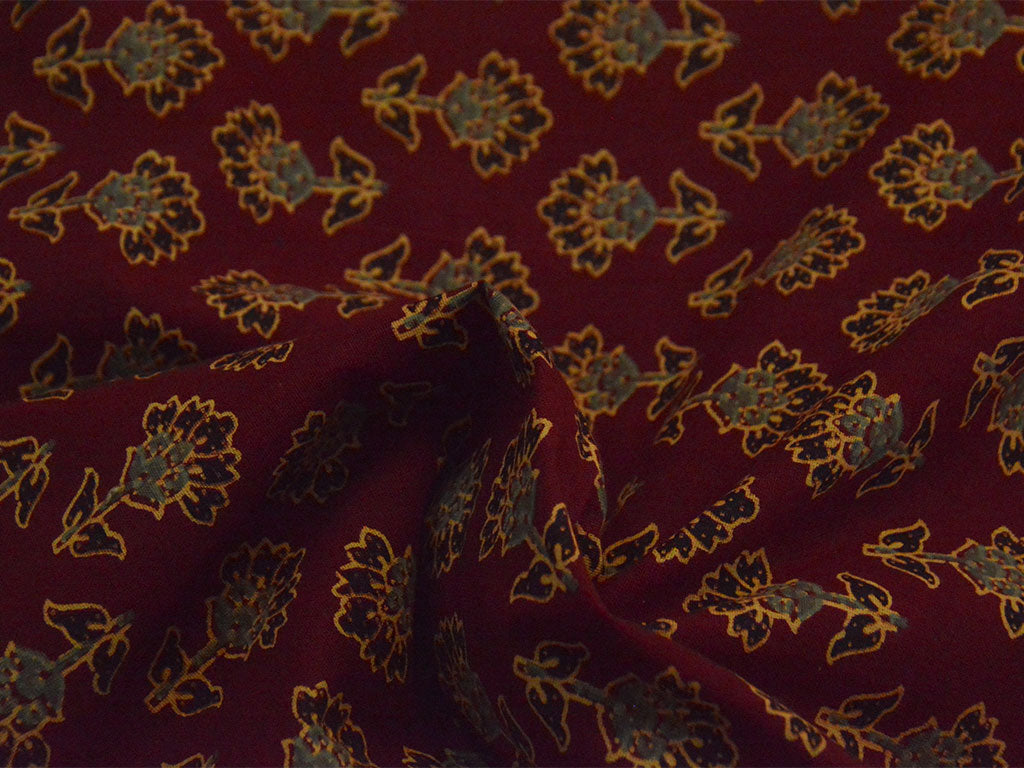 Maroon Ajrakh Print Pure Cotton Fabric