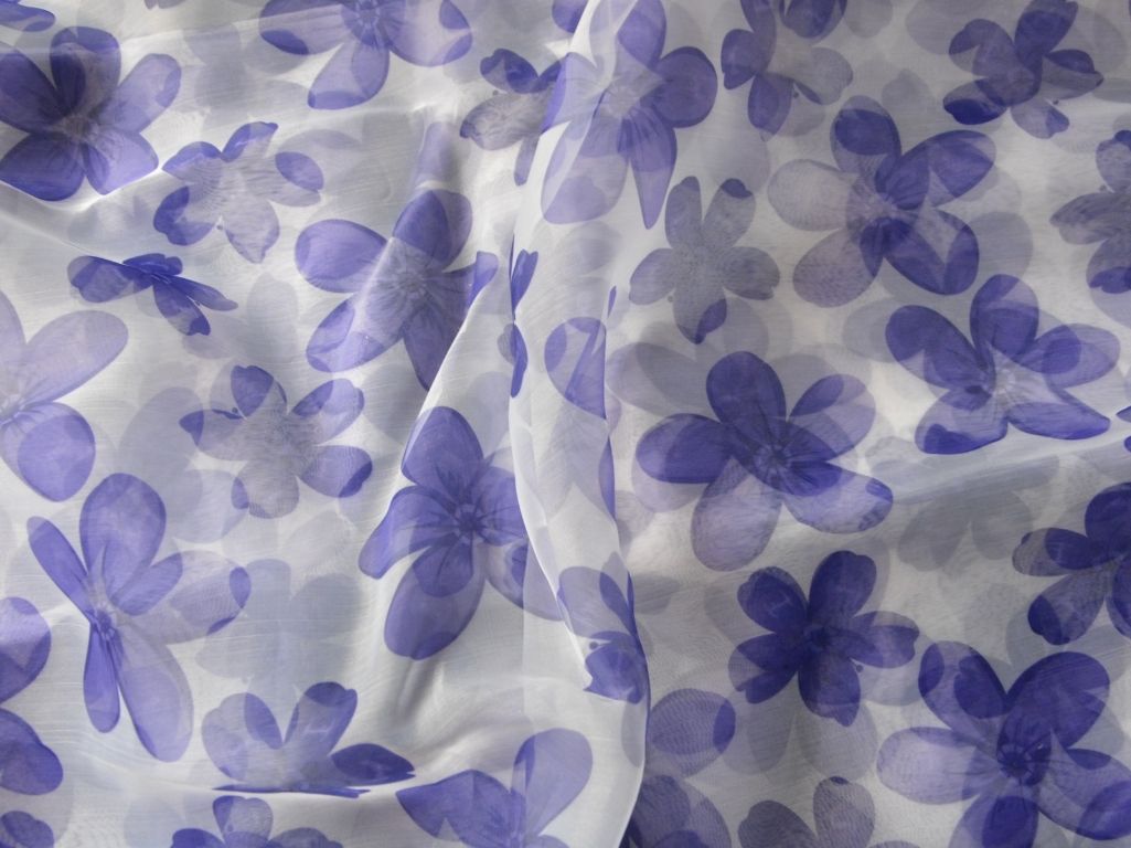 White Floral Digital Printed Liquid Organza Fabric