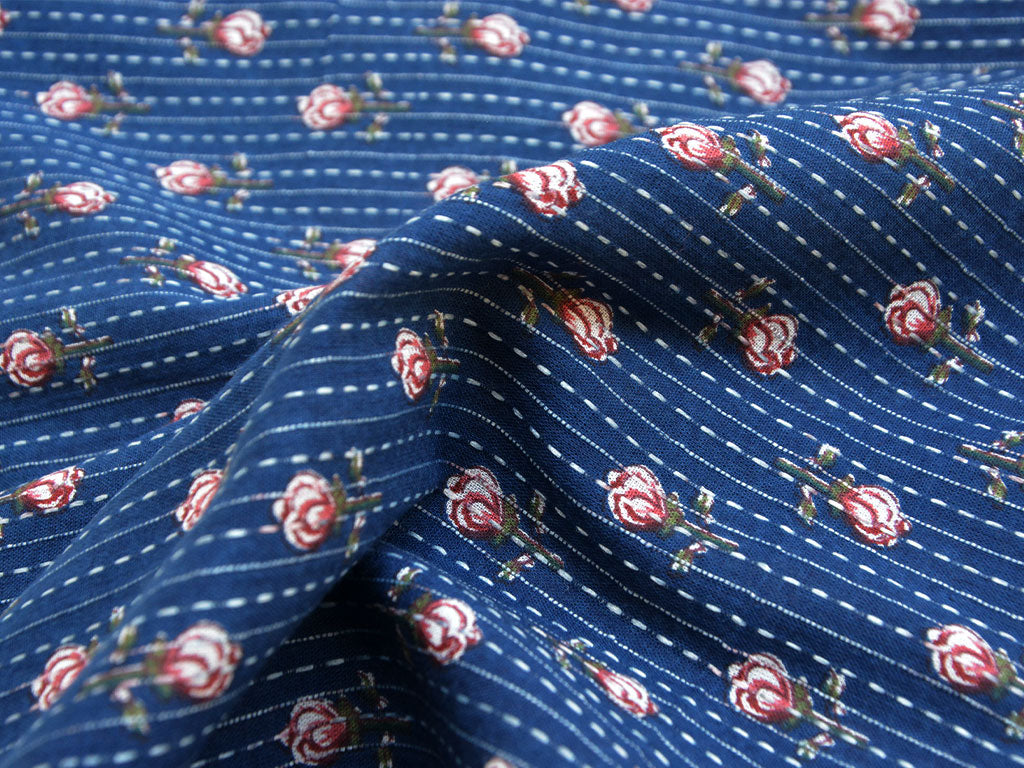 Blue Floral Pure Cotton Kantha Fabric