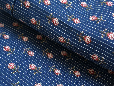Blue Floral Pure Cotton Kantha Fabric