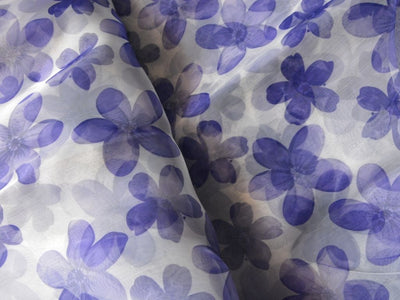 White Floral Digital Printed Liquid Organza Fabric