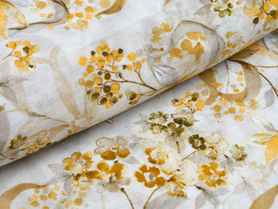 White Pure Floral Mul Mul Cotton Fabric