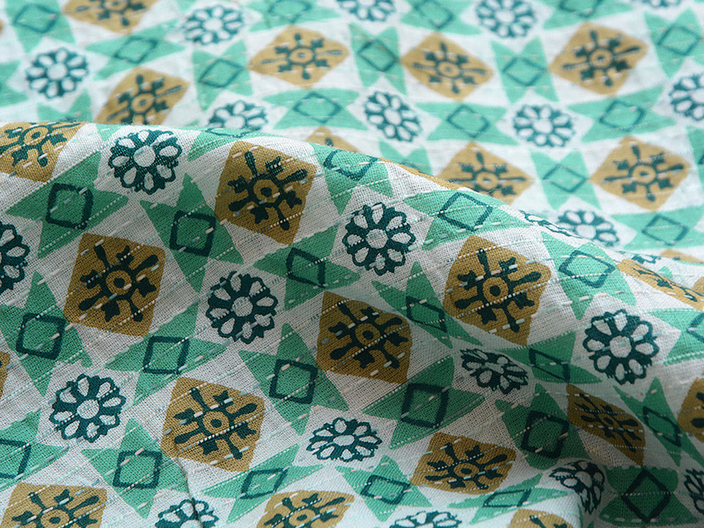 Sea Green Traditional Pure Cotton Kantha Fabric