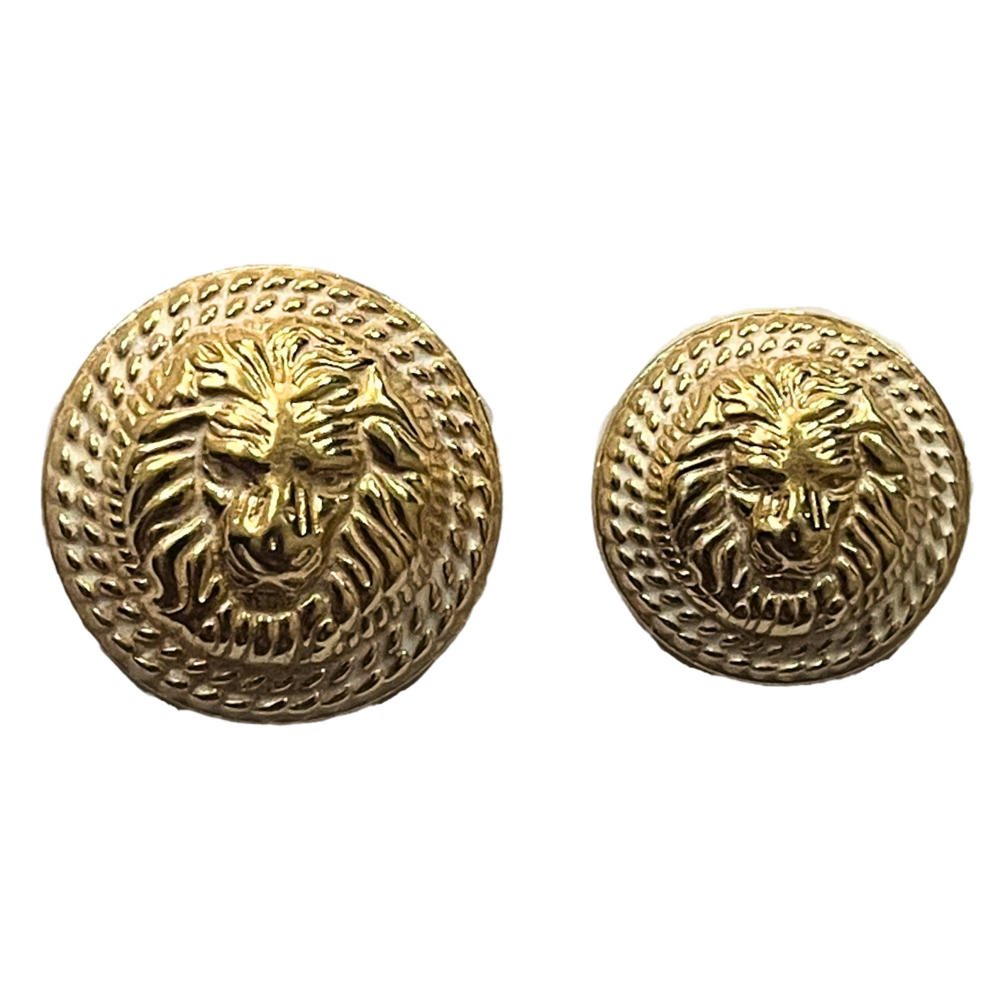 White & Golden Fearless Lion Face Shaped 1 Hole Round Metal Buttons