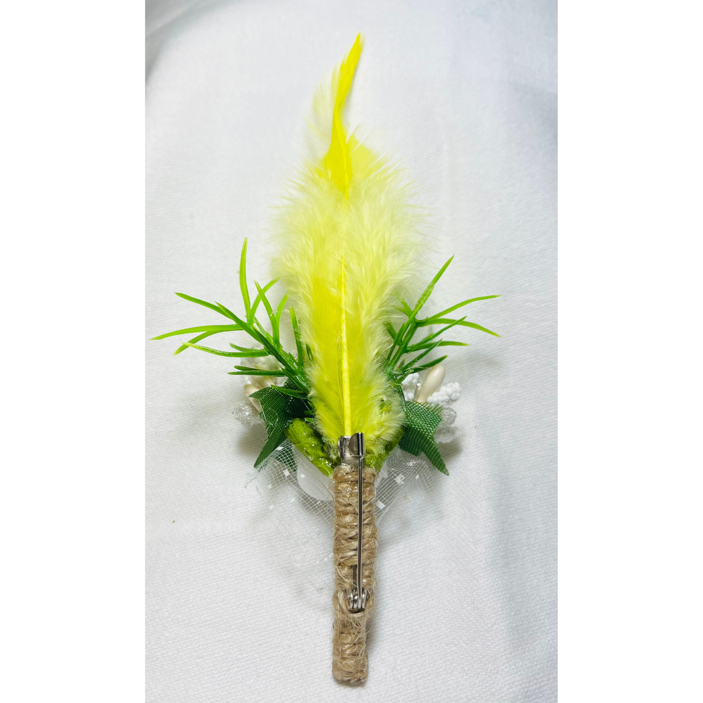 Yellow & White Faux Feather Flower Brooch ( Wholesale )