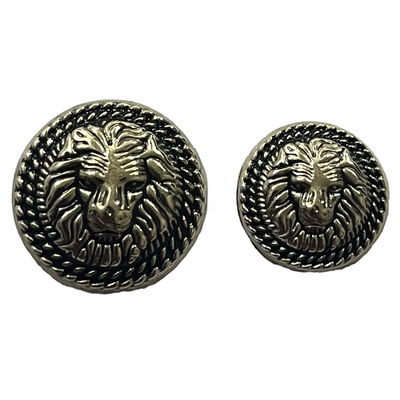 Black & Silver Fearless Lion Face Shaped 1 Hole Round Metal Buttons