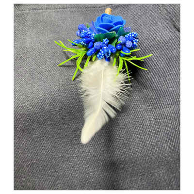 Blue & White Faux Feather Flower Brooch